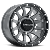 Raceline A95SG Trophy 14x7in / 4x110 BP / 10mm Offset / 83.8mm Bore - Grey & Black Lip Wheel
